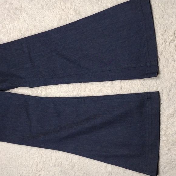 Sandro Blue Dark Wash Mid Rise Zipper Front Wide Flare Leg Dress Denim Pant - Picture 4 of 13